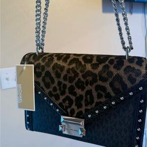 Michael Kors Leopard and Black Chain Shoulder Bag